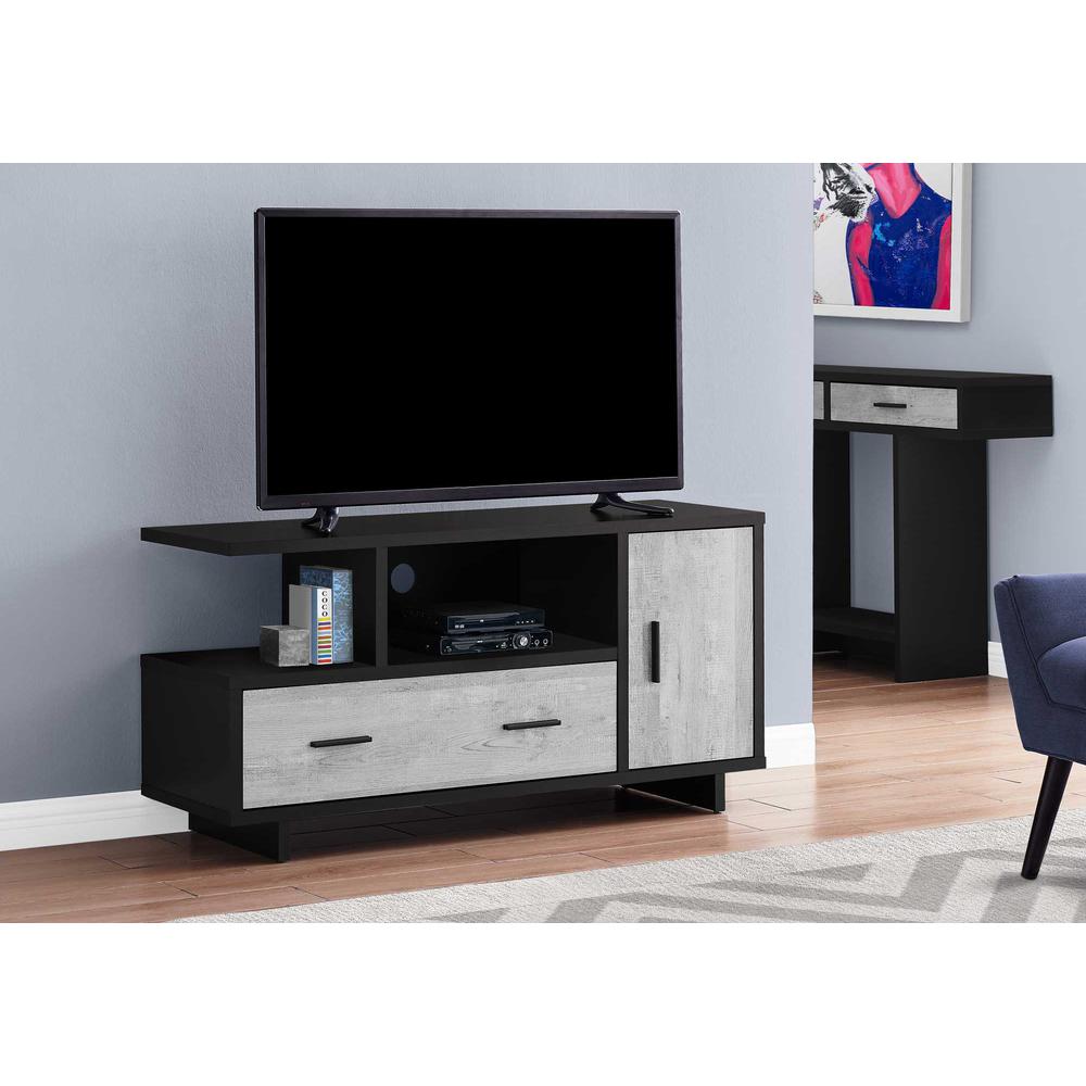23.75" Black and Grey Particle Board Laminate and MDF TV Stand with Storage - 332959. Picture 1