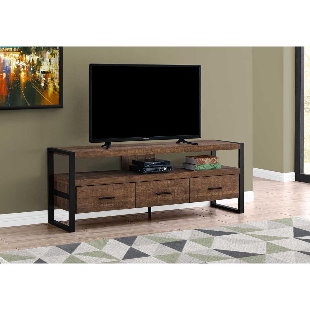 21.75" Particle Board Hollow Core & Black Metal TV Stand with 3 Drawers - 332966. Picture 1