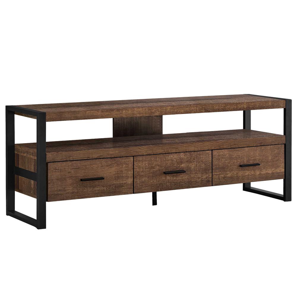 21.75" Particle Board Hollow Core & Black Metal TV Stand with 3 Drawers - 332966. Picture 2