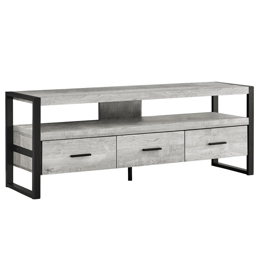 21.75" Grey Particle Board Hollow Core & Black Metal TV Stand with 3 Drawers - 332967. Picture 2