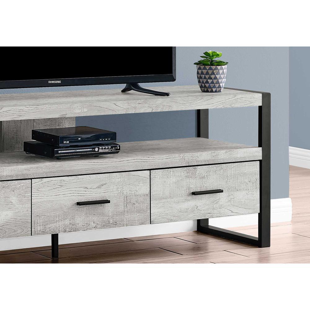 21.75" Grey Particle Board Hollow Core & Black Metal TV Stand with 3 Drawers - 332967. Picture 3