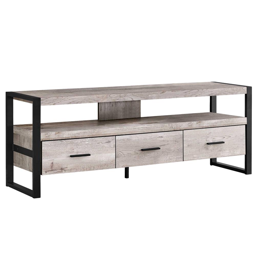 15.5" x 59" x 21.75" Taupe Black Particle Board Hollow Core Metal TV Stand with 3 Drawers - 332968. Picture 1