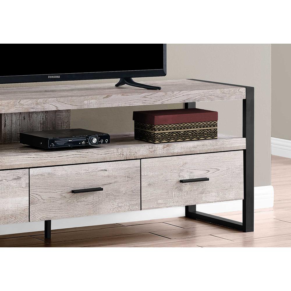 15.5" x 59" x 21.75" Taupe Black Particle Board Hollow Core Metal TV Stand with 3 Drawers - 332968. Picture 2