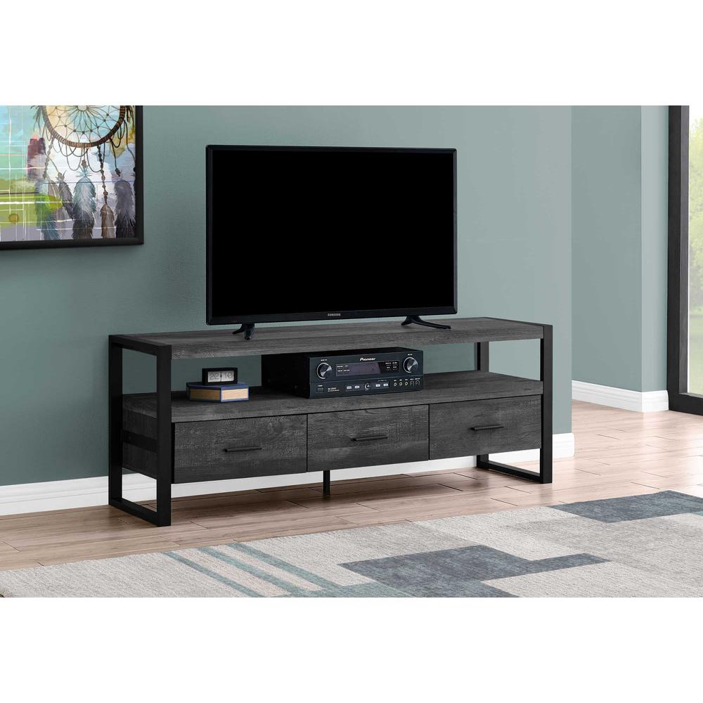 21.75" Black Particle Board Hollow Core & Black Metal TV Stand with 3 Drawers - 332969. Picture 1