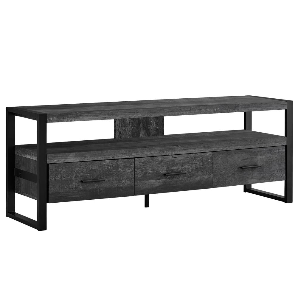 21.75" Black Particle Board Hollow Core & Black Metal TV Stand with 3 Drawers - 332969. Picture 2