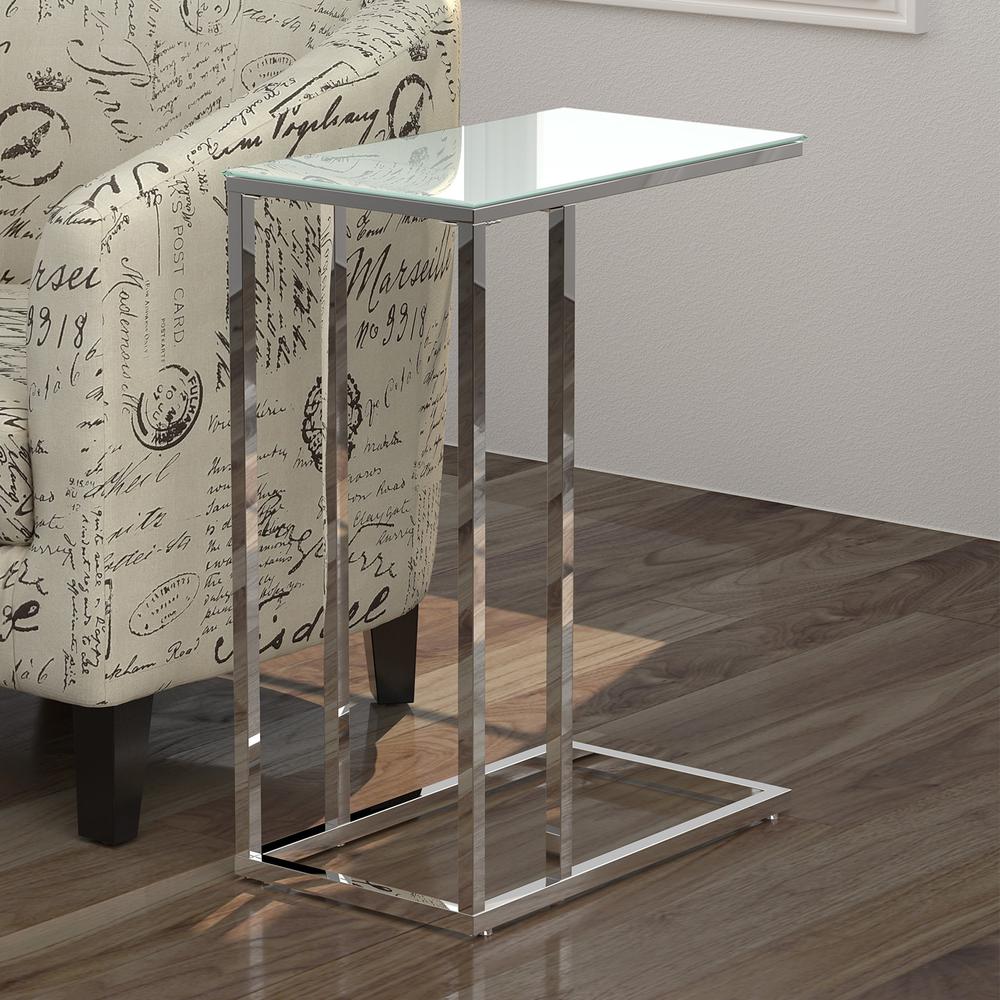18.25" x 10.25" x 24" Chrome Metal Tempered Glass Accent Table - 332970. Picture 6
