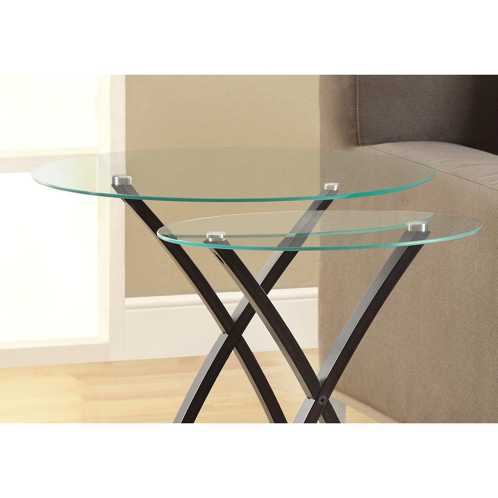 28.5" x 38" x 47" Cappuccino Clear Glass Particle Board Tempered Glass 2pcs Nesting Table Set - 332977. Picture 2