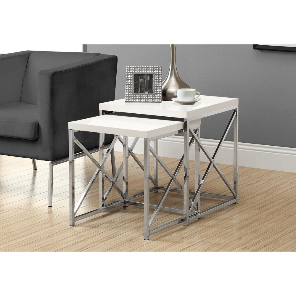 40.5" Particle Board and Chrome Metal Two Pieces Nesting Table Set - 332983. Picture 1