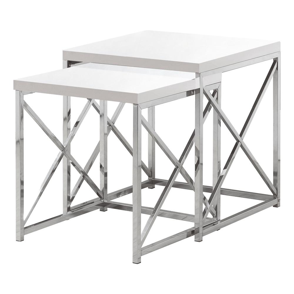 40.5" Particle Board and Chrome Metal Two Pieces Nesting Table Set - 332983. Picture 2