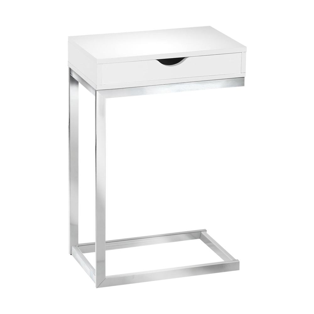 24.5" White Finish and Chromed Metal Accent Table - 332987. Picture 2