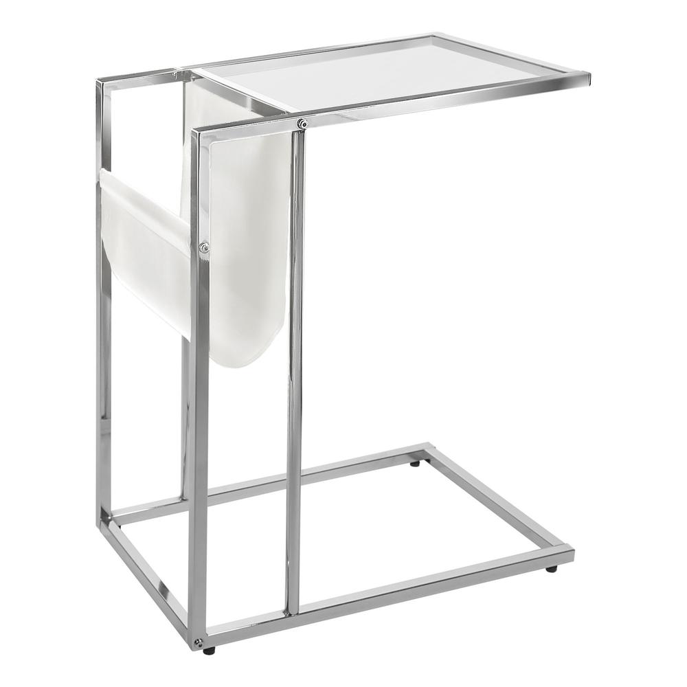 19.5" x 12" x 24" Chrome Tempered Glass Leather Look Accent Table - 332990. Picture 1