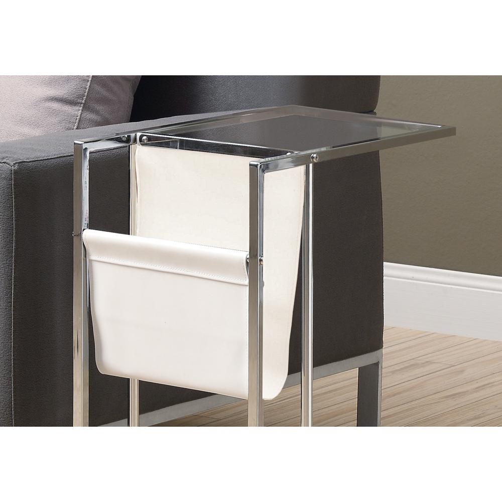 19.5" x 12" x 24" Chrome Tempered Glass Leather Look Accent Table - 332990. Picture 2
