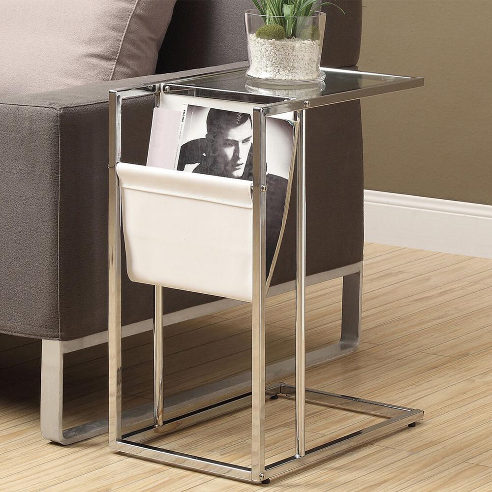 19.5" x 12" x 24" Chrome Tempered Glass Leather Look Accent Table - 332990. Picture 6