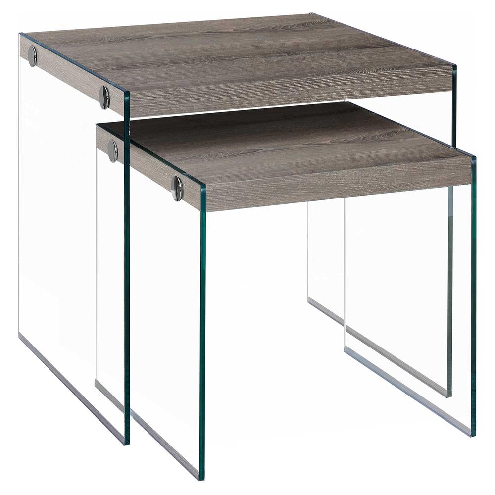35.5" x 35.5" x 35.5" Dark Taupe Clear Particle Board Tempered Glass  2pcs Nesting Table Set - 333000. Picture 1