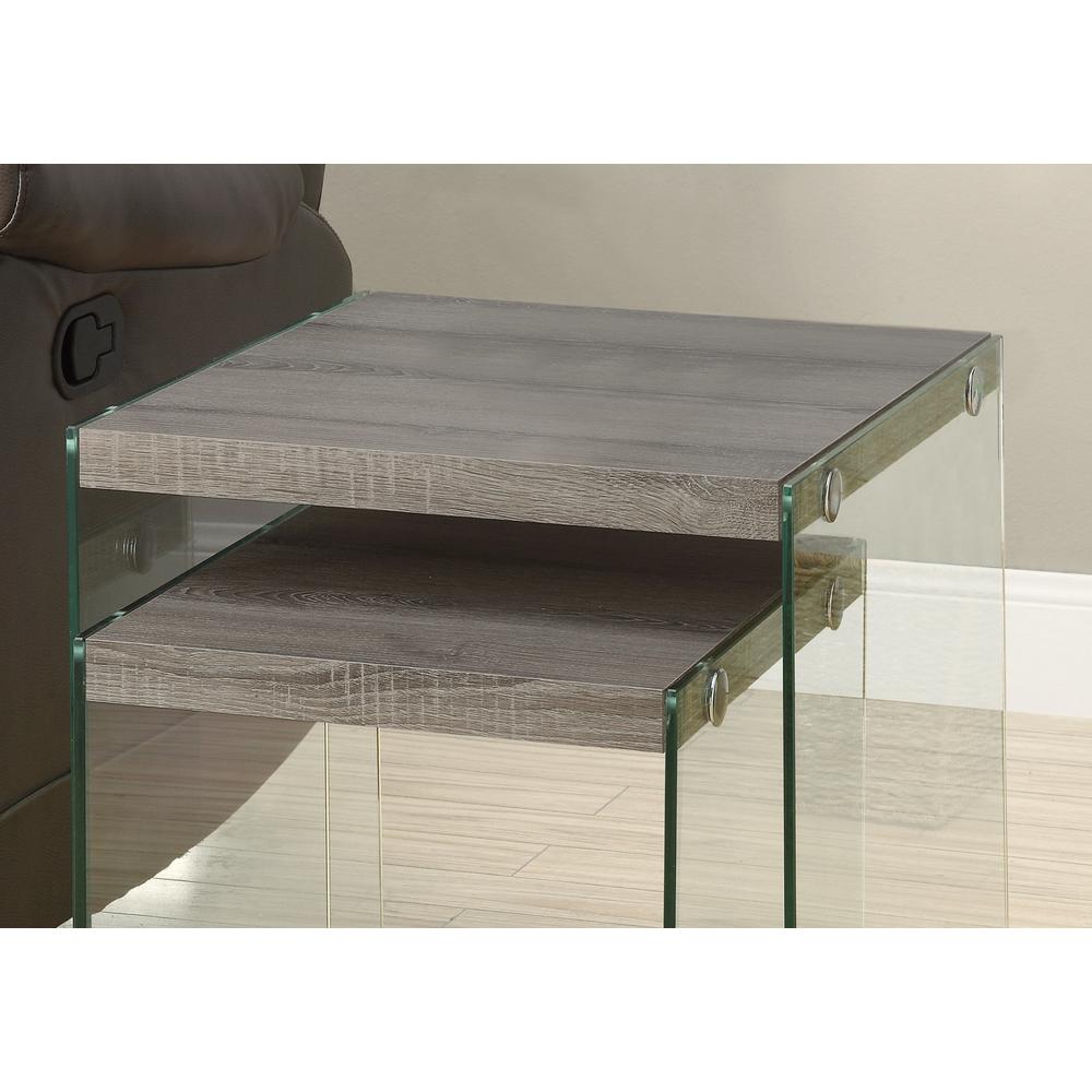 35.5" x 35.5" x 35.5" Dark Taupe Clear Particle Board Tempered Glass  2pcs Nesting Table Set - 333000. Picture 2