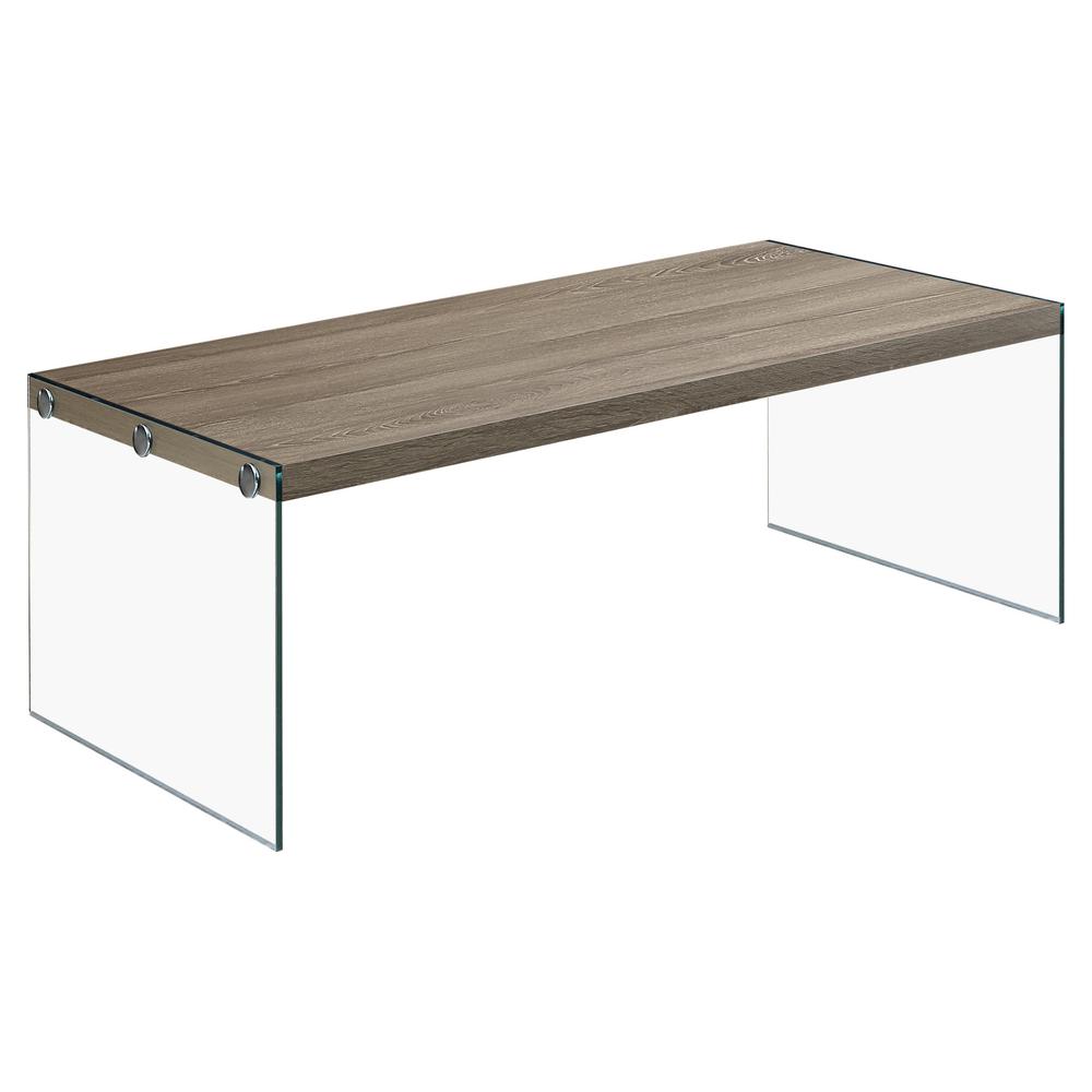 22" x 44" x 16" Dark Taupe  Tempered Glass  Coffee Table. Picture 1