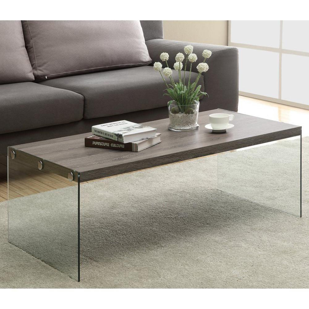 22" x 44" x 16" Dark Taupe  Tempered Glass  Coffee Table. Picture 5