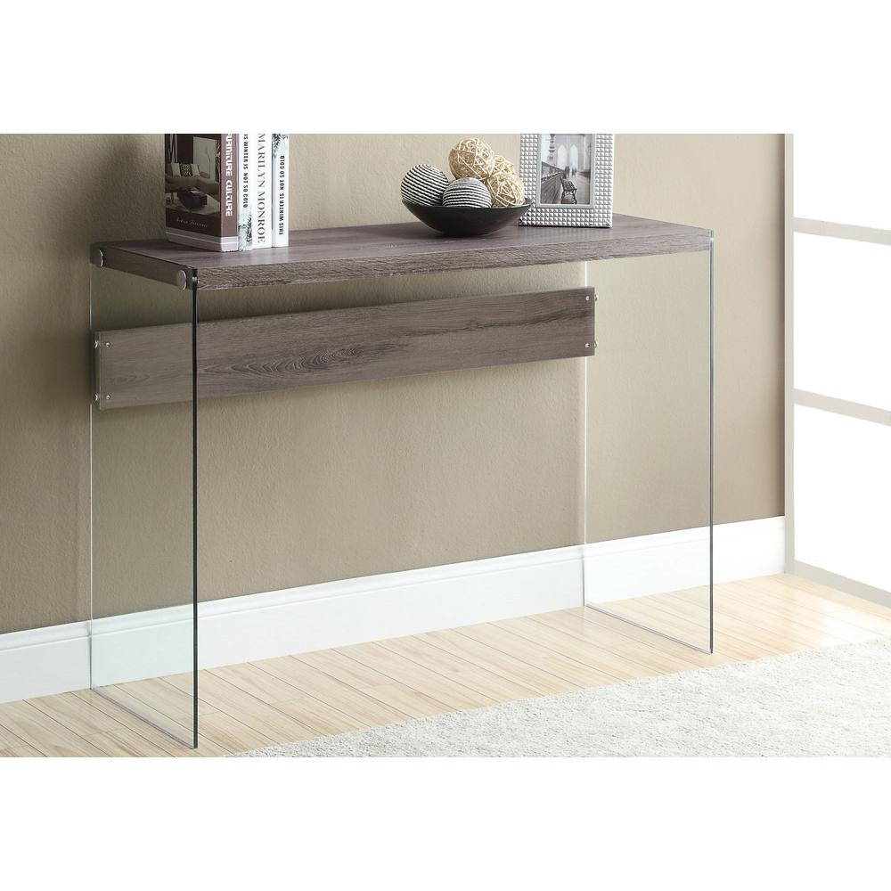 15.75" x 44" x 32" Dark Taupe Clear Particle Board Tempered Glass  Accent Table - 333002. Picture 1