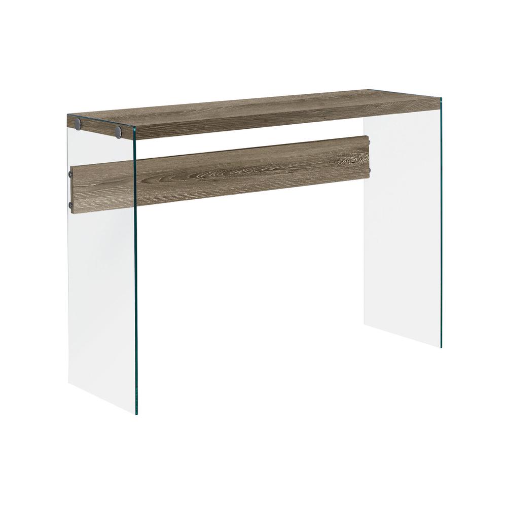 15.75" x 44" x 32" Dark Taupe Clear Particle Board Tempered Glass  Accent Table - 333002. Picture 2