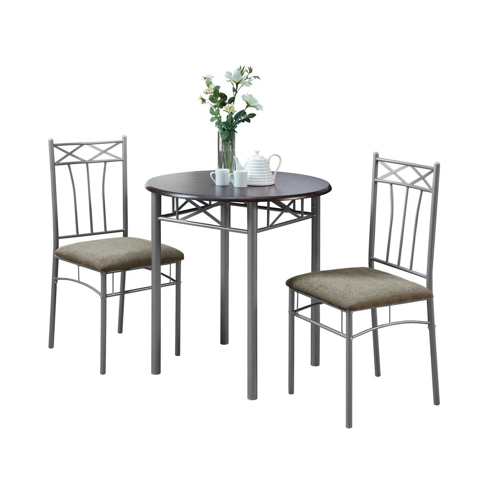 64" x 64" x 102" CappuccinowithSilver  Metal  3pcs Dining Set - 333014. Picture 1