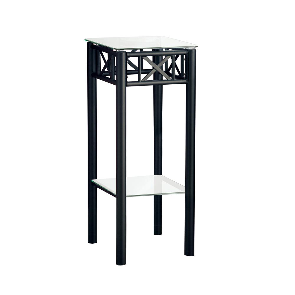 12" x 12" x 28" Black Metal Accent Table With Clear Tempered Glass - 333016. Picture 1