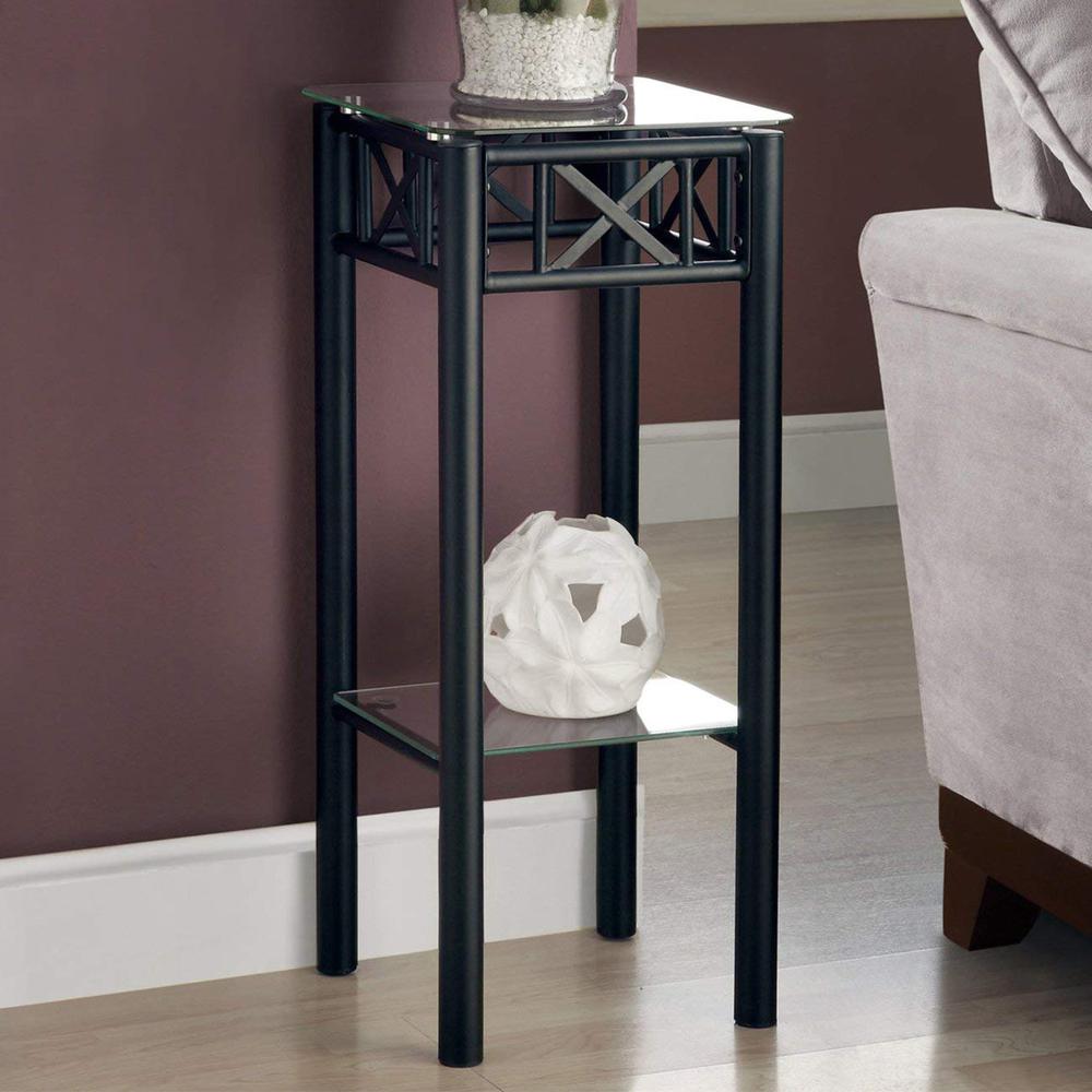 12" x 12" x 28" Black Metal Accent Table With Clear Tempered Glass - 333016. Picture 6