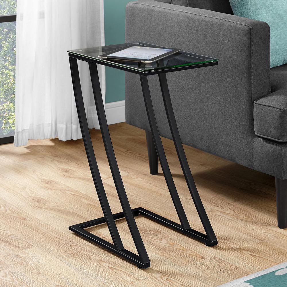 15.75" x 12" x 24" Black Clear Metal Tempered Glass Accent Table - 333020. Picture 5