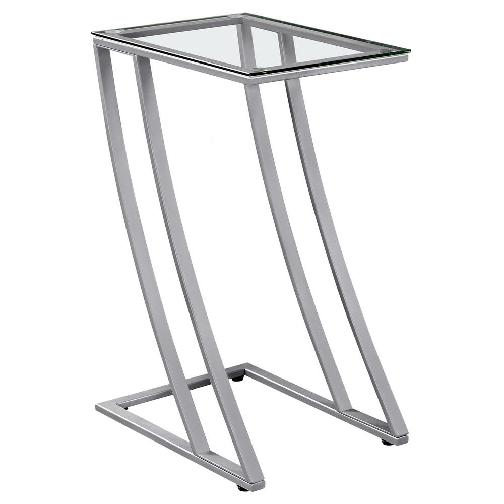 15.75" x 12" x 24" Silver Clear Metal Tempered Glass Accent Table - 333021. Picture 1