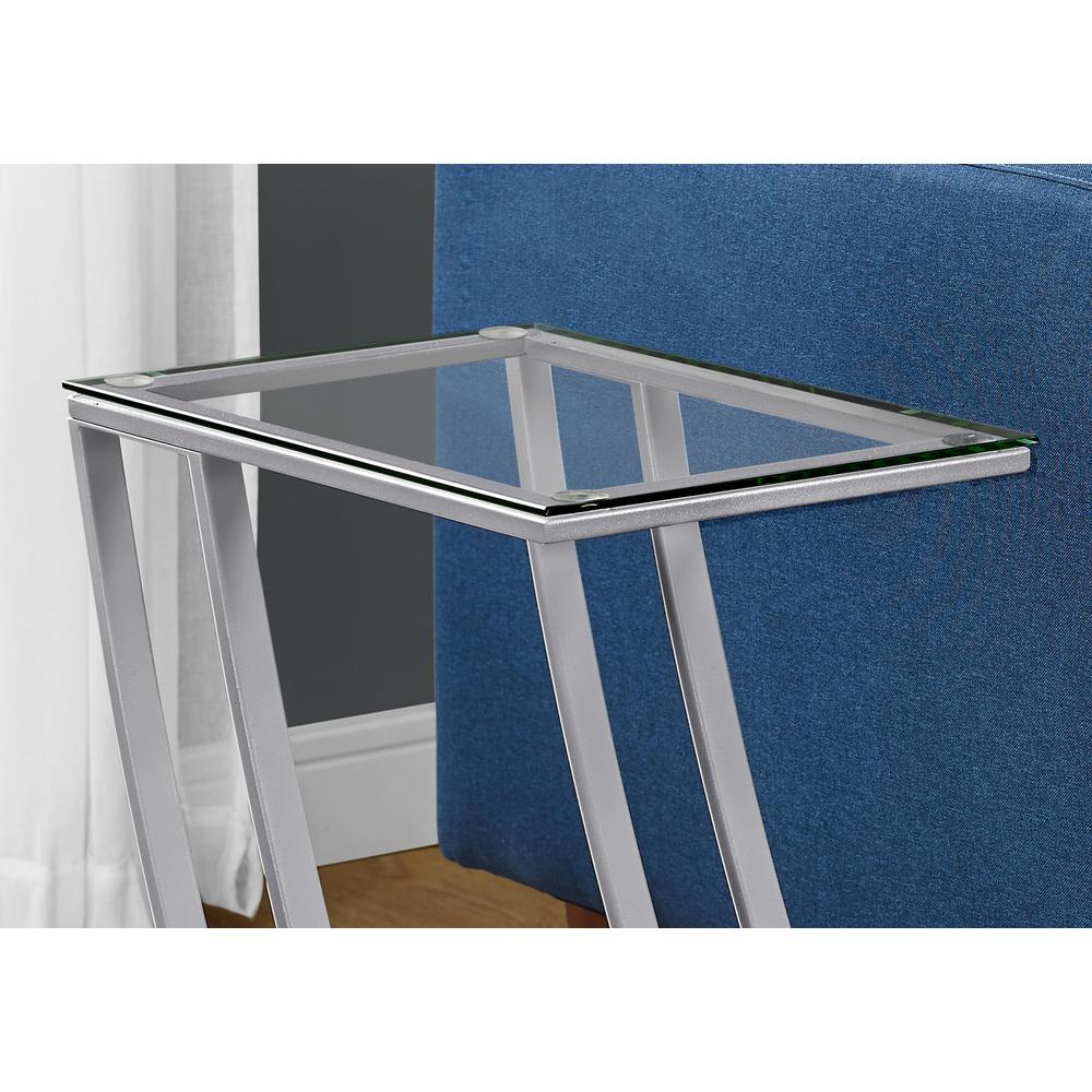 15.75" x 12" x 24" Silver Clear Metal Tempered Glass Accent Table - 333021. Picture 2