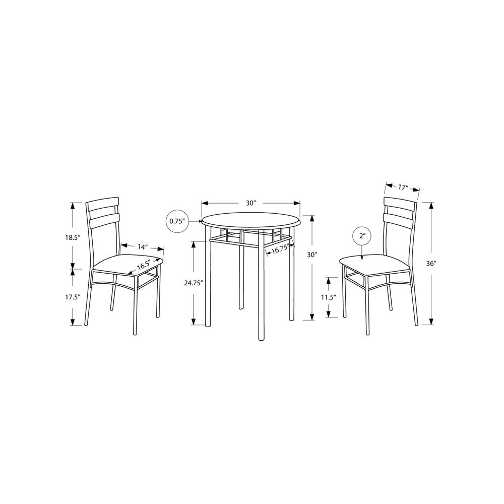 36" Black Microfiber Foam MDF and Silver Metal Three Pieces Dining Set - 333024. Picture 4