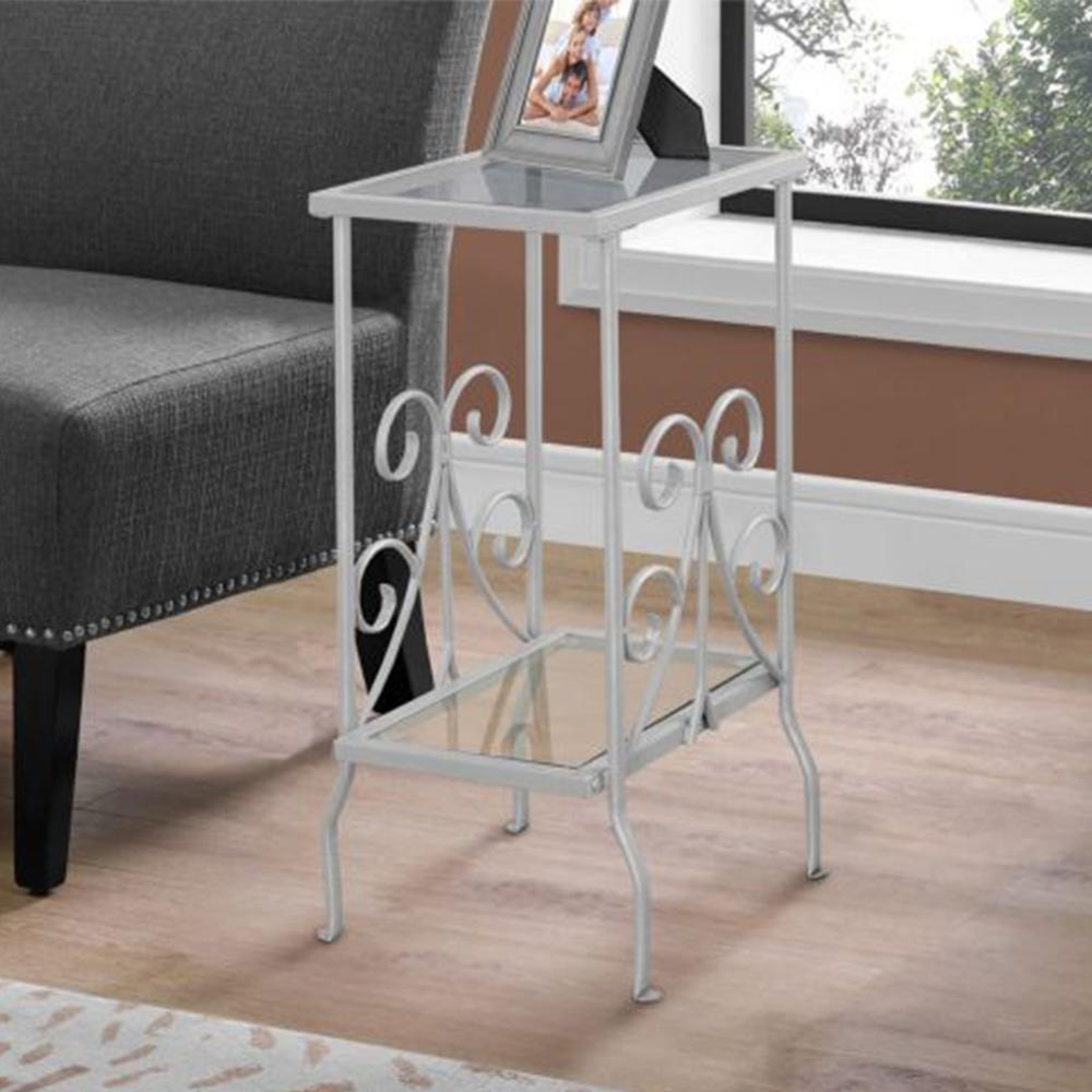 12" x 16" x 30" Silver Clear Metal Tempered Glass  Accent Table - 333059. Picture 5