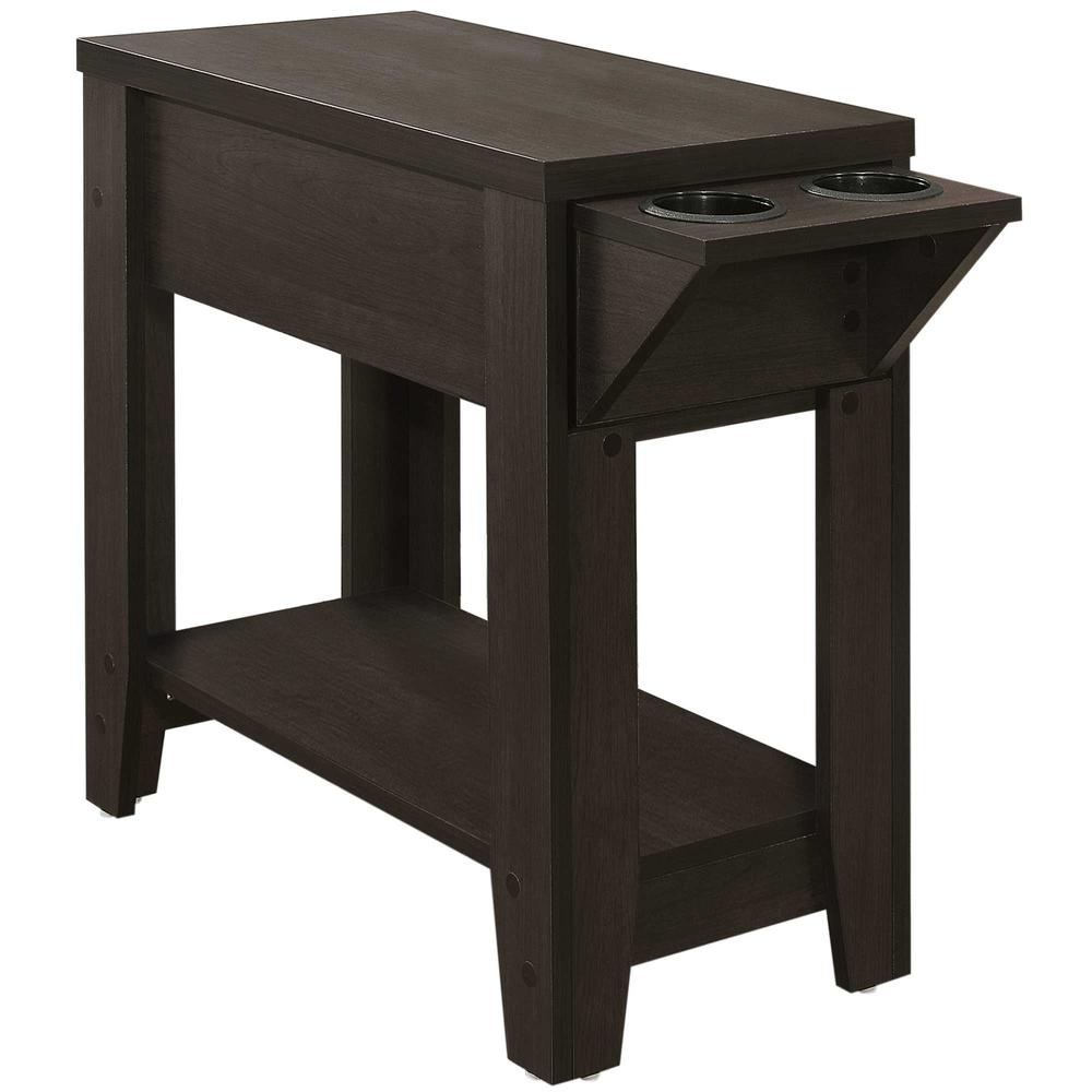 Cappuccino Finish Side  Accent Table with Adjustable Cup Holder Drawer and Bottom Shelf - 333085. The main picture.