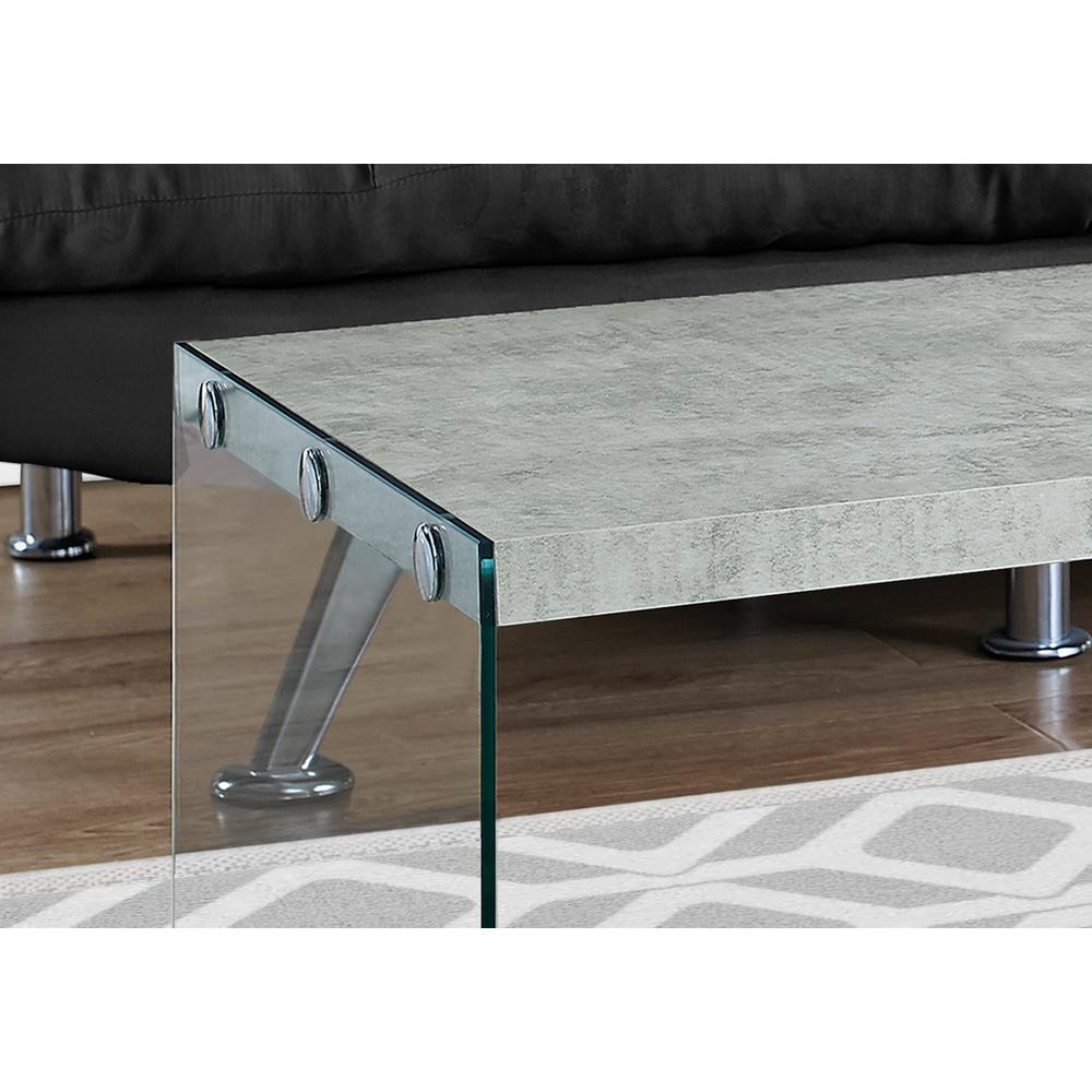 22" x 44" x 16" Grey Cement  Tempered Glass  Coffee Table. Picture 2