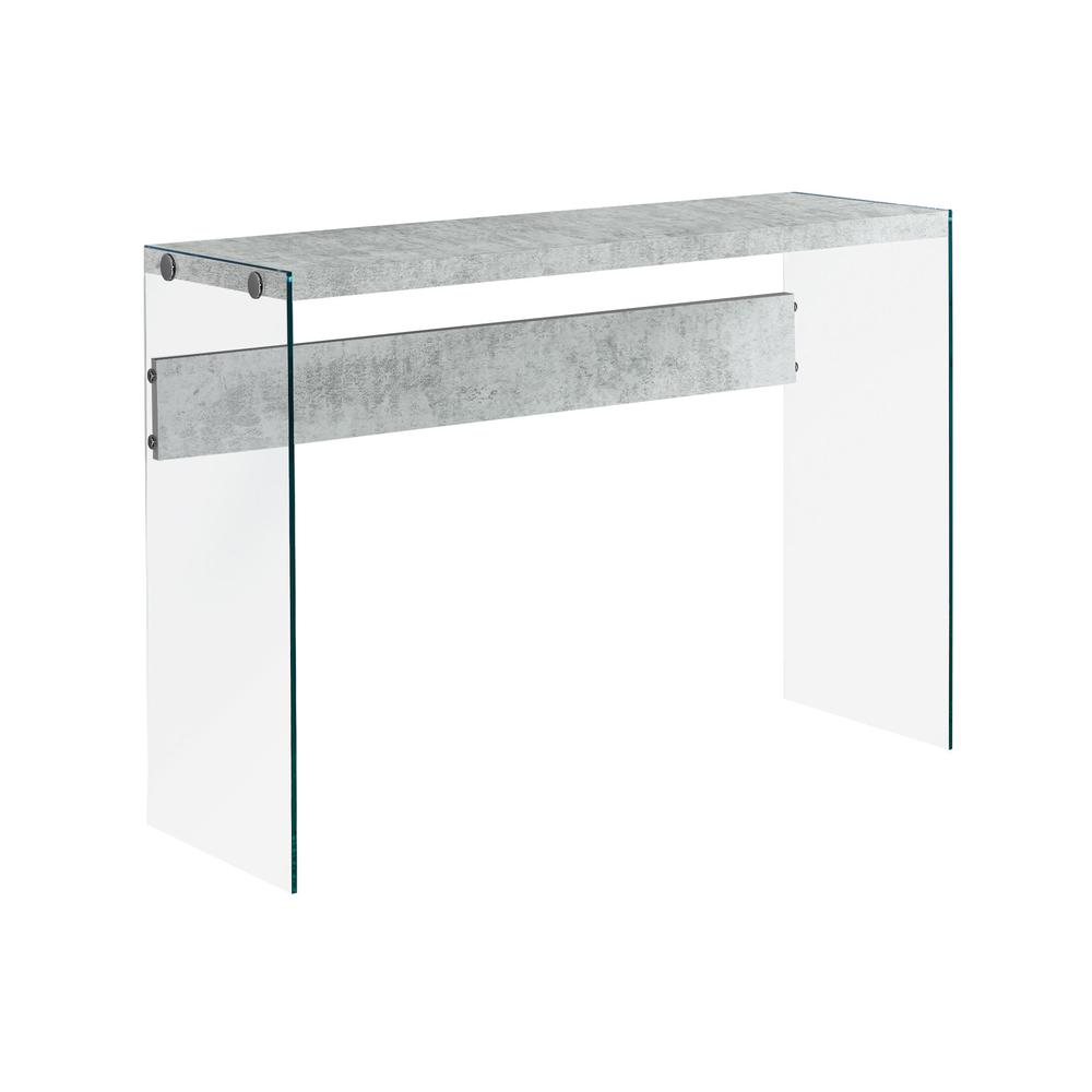 32" Grey Cement Particle Board and Clear Tempered Glass Accent Table - 333109. Picture 2