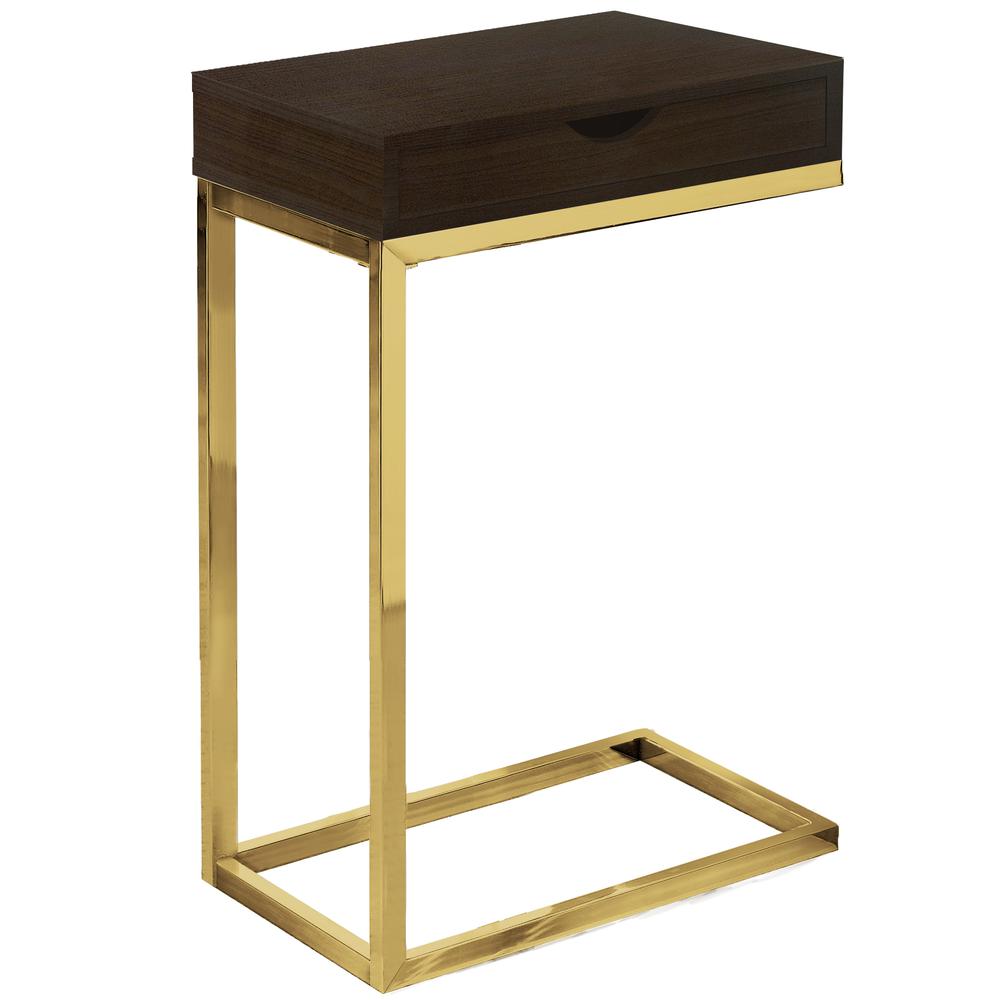 10.25" x 15.75" x 24.5" Cappuccino Finish and Gold Laminated Drawer Accent Table - 333113. Picture 1