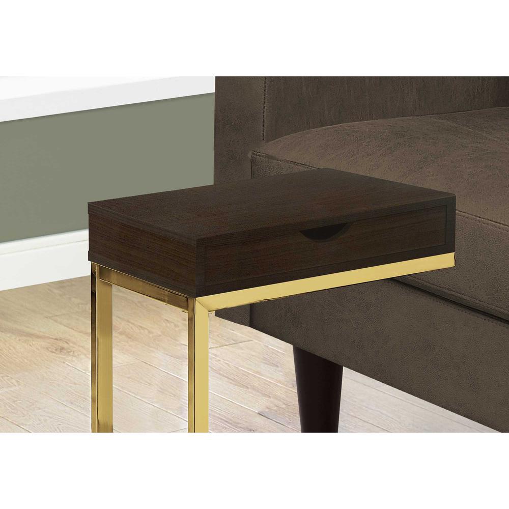 10.25" x 15.75" x 24.5" Cappuccino Finish and Gold Laminated Drawer Accent Table - 333113. Picture 2