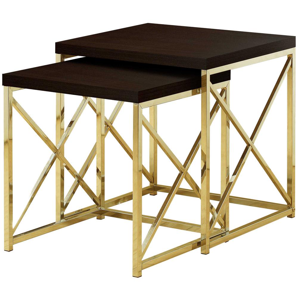 37.25" x 37.25" x 40.5" Cappuccino Gold Particle Board Metal  2pcs Nesting Table Set - 333114. Picture 1