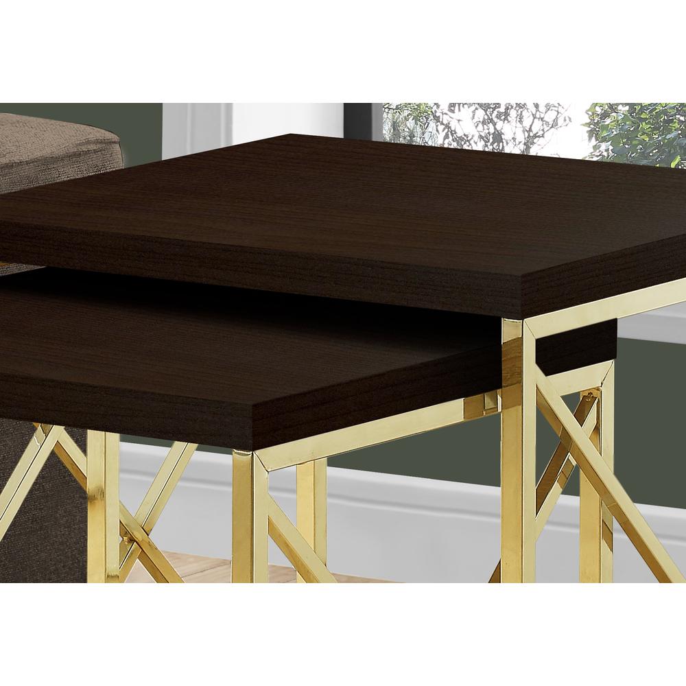 37.25" x 37.25" x 40.5" Cappuccino Gold Particle Board Metal  2pcs Nesting Table Set - 333114. Picture 2