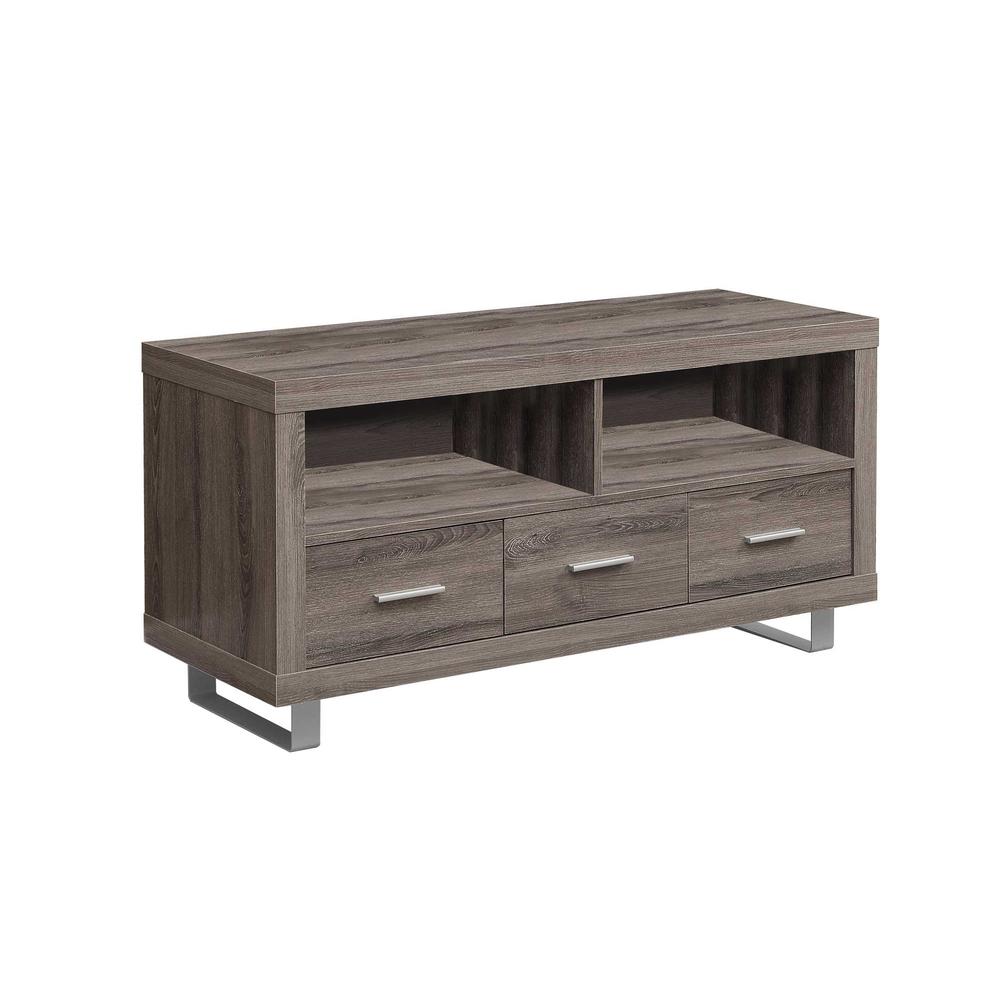 17.75" x 47.25" x 23.75" Dark Taupe Silver Particle Board Hollow Core Metal TV Stand with 3 Drawers - 333123. Picture 1