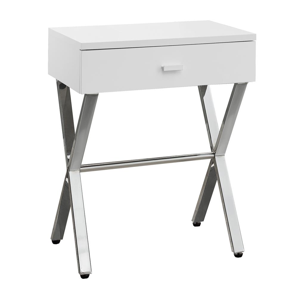 12" x 18.25" x 22.25" White Finish and Chrome Metal Accent Table - 333130. Picture 1