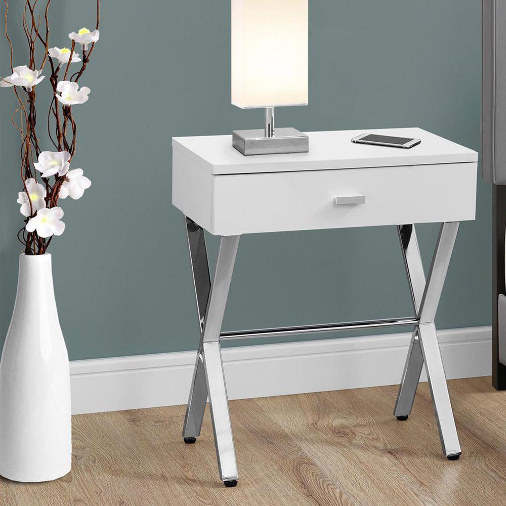 12" x 18.25" x 22.25" White Finish and Chrome Metal Accent Table - 333130. Picture 6