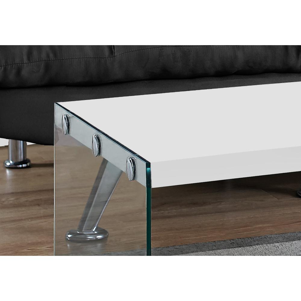 22" x 44" x 16.25" White Clear Particle Board Tempered Glass Coffee Table. Picture 2
