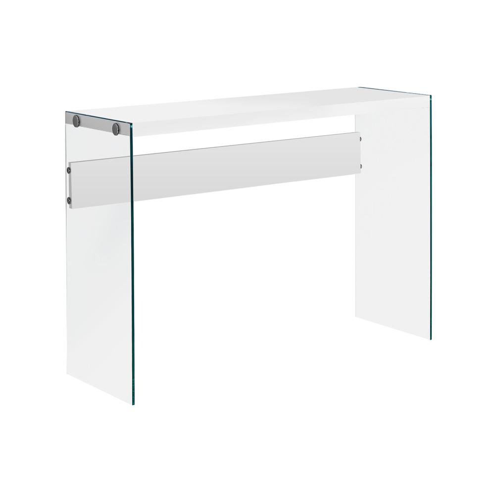 15.75" x 44" x 32" White Clear Particle Board Tempered Glass  Accent Table - 333148. Picture 1
