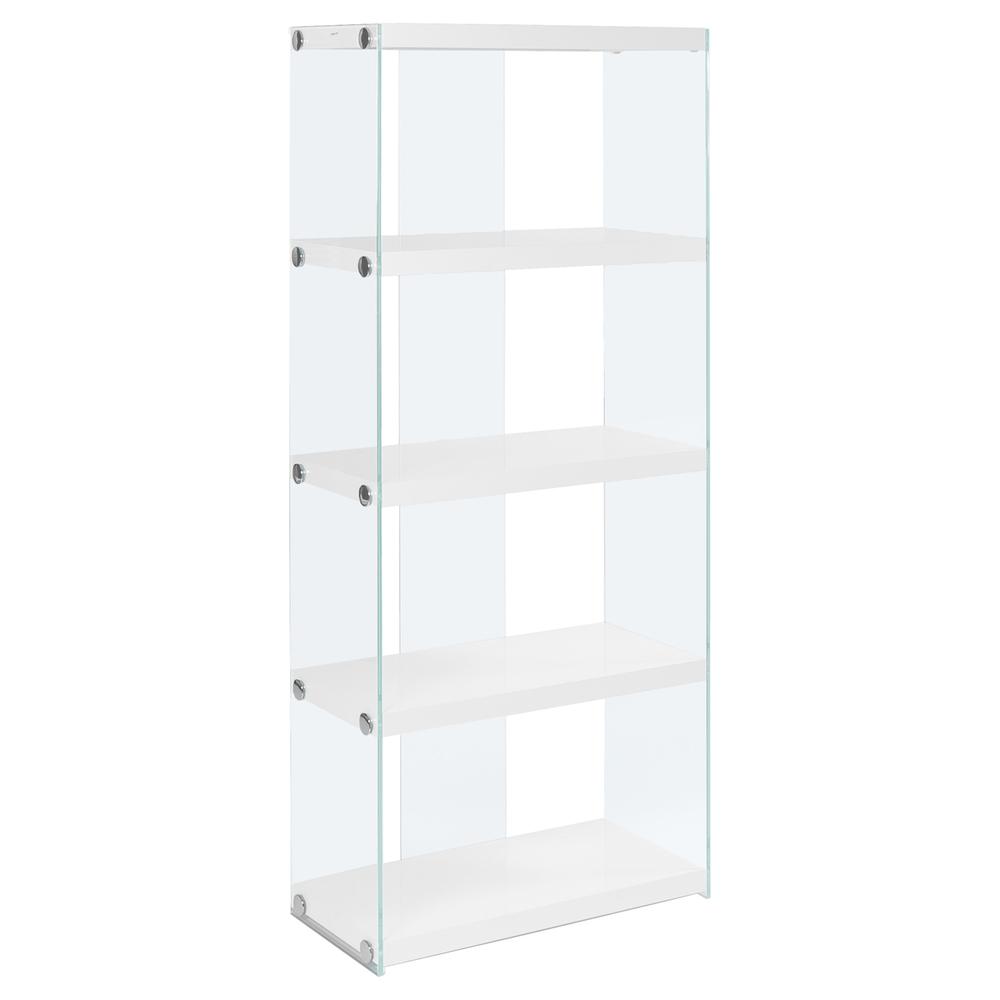 12" x 24" x 58.75" White Clear Particle Board Tempered Glass  Bookcase. Picture 1