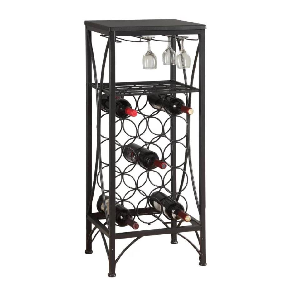 12.5" x 16.25" x 40.5" Black Metal Wine Bottle and Glass Rack Home Bar - 333167. Picture 1