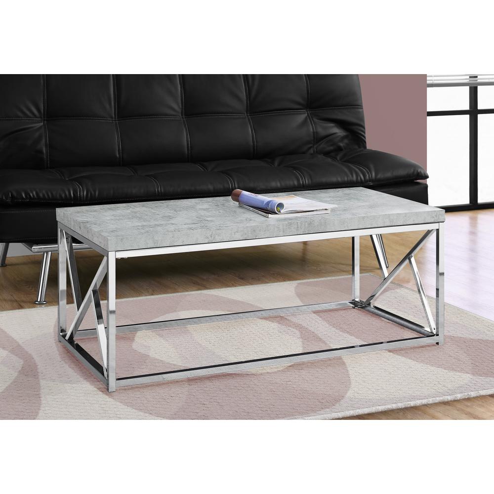 Industrial Chic Gray Faux Cement and Chrome Coffee Table. Picture 1