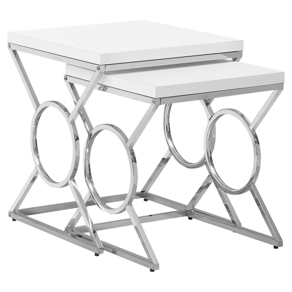 37.25" x 37.25" x 43" White Metal 2pcs Nesting Table Set - 333182. Picture 1