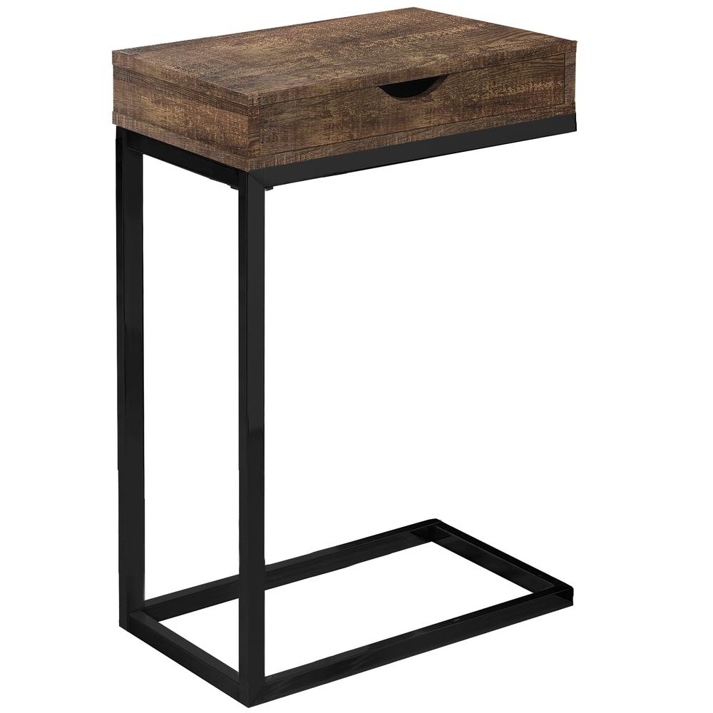 10.25" x 15.75" x 24.5" Brown Finish Drawer and Black Metal Accent Table - 333187. Picture 1