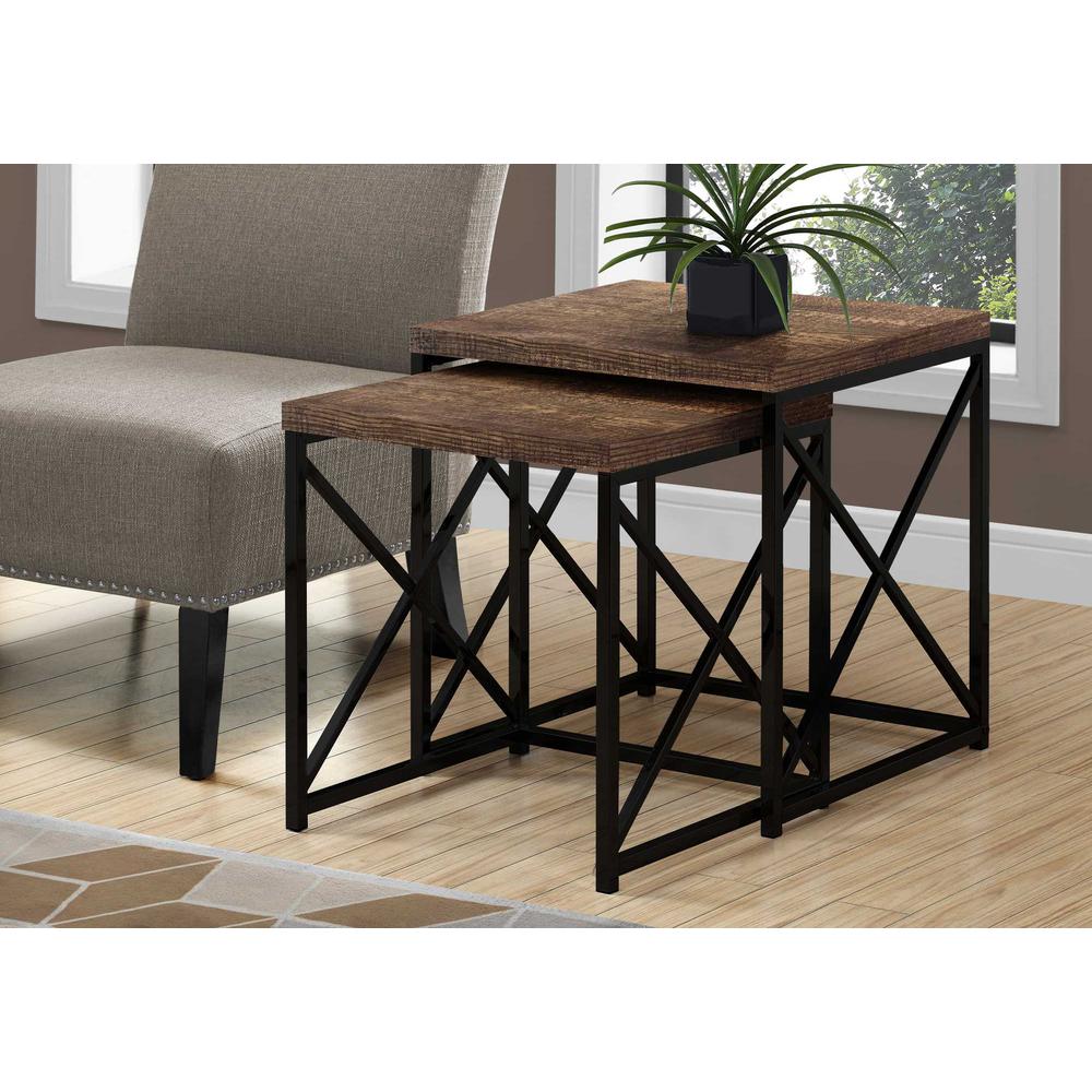 37.25" x 37.25" x 40.5" Brown Black Particle Board Metal  2pcs Nesting Table Set - 333191. Picture 1