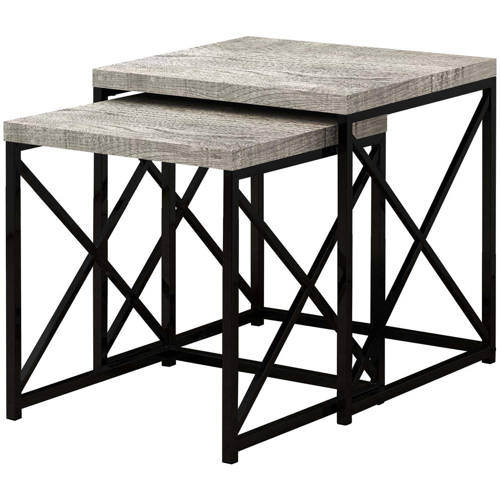 37.25" x 37.25" x 40.5" Grey Black Particle Board Metal  2pcs Nesting Table Set - 333192. Picture 1